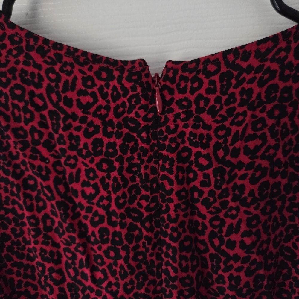 LOFT Midi Dress 2 Red and Black Leopard Animal Print Slit Dress - Picture 5 of 12